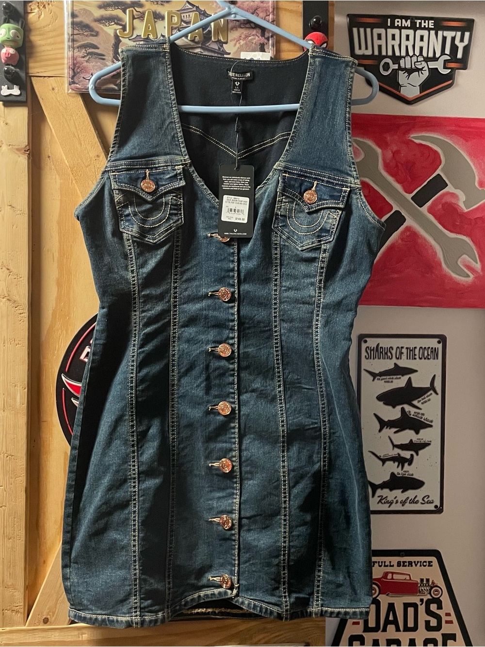 True Religion Indigo Denim Button-Front Mini Dress